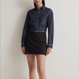 Madewell denim, pleated cropped button up shirt